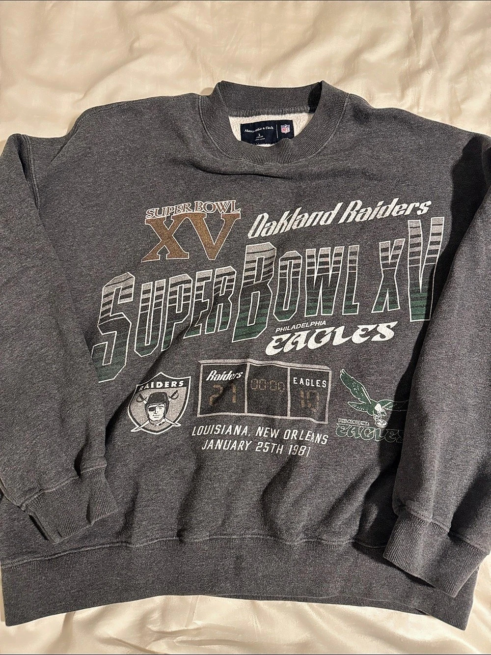 Abercrombie and Fitch Eagles Raiders Graphic Sweatshirt Gray